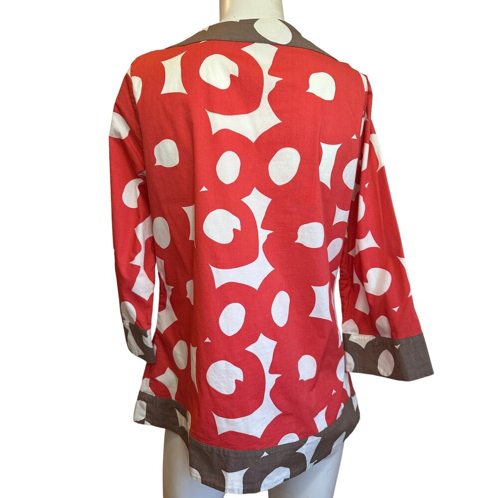 Boden Coral Red, White & Brown Painted Hoops Tunic Top 3/4 Sleeves sz 10 - Picture 2 of 5